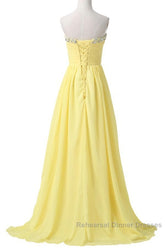 Sweetheart Long Yellow Chiffon Beaded Pregnant High Low For Teens Simple Cheap Bridesmaid Dress
